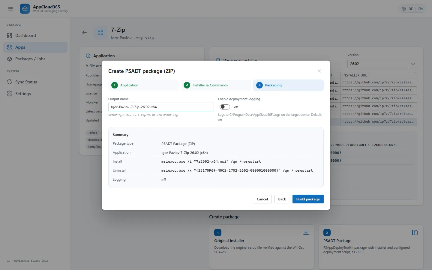 AppCloud365: asistentul de împachetare cu rezumatul înainte de construire (versiunea în engleză)