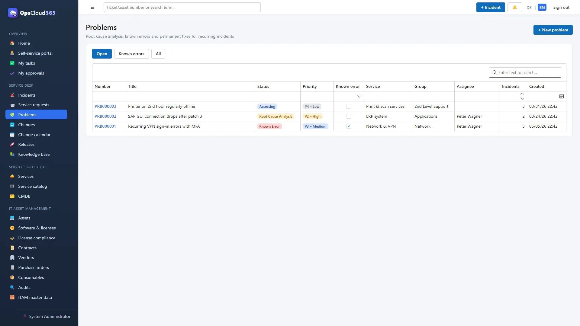 OpsCloud365 (EN): Lista problemelor cu erori cunoscute