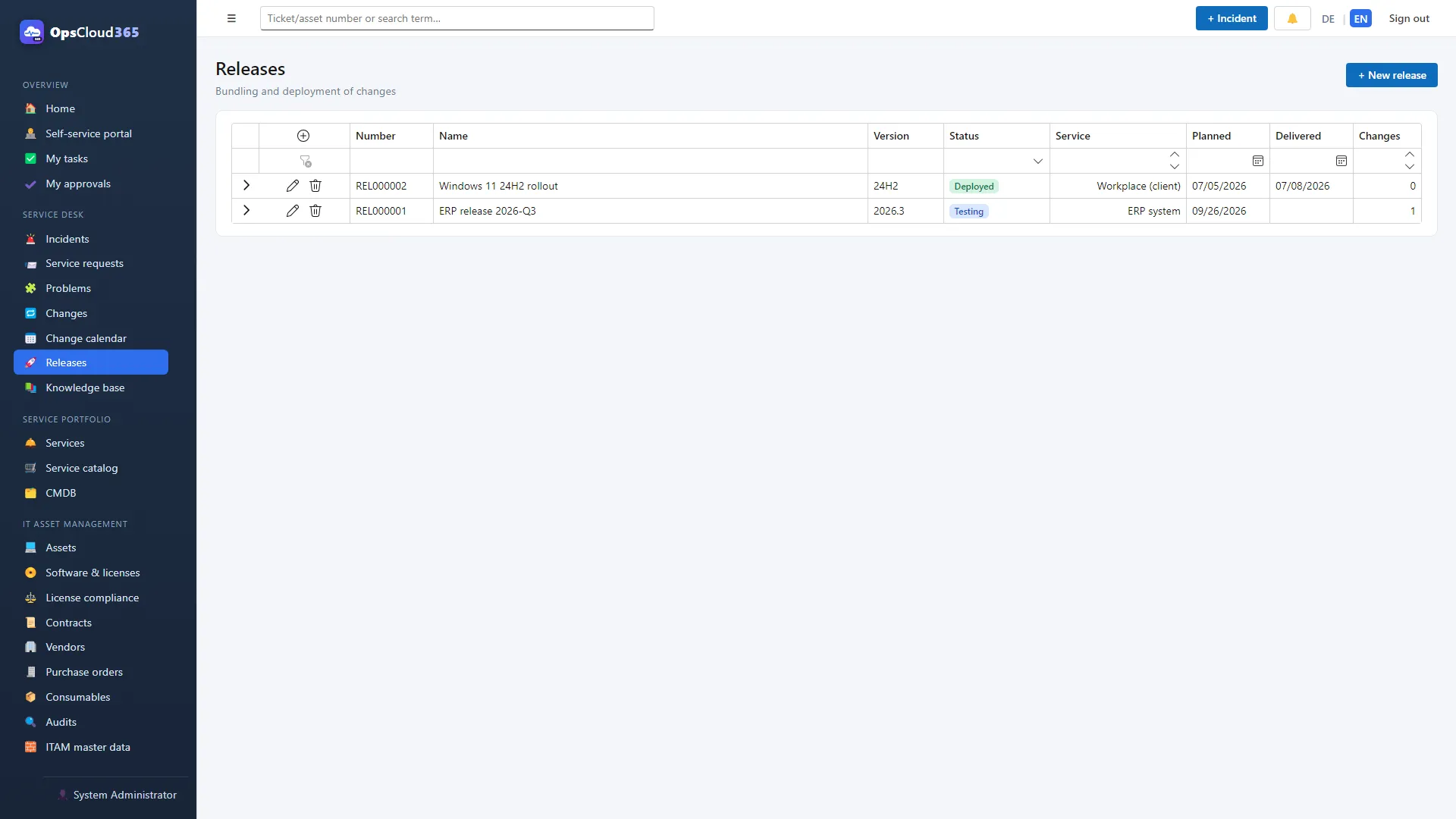 OpsCloud365 (EN): Release-urile grupează mai multe schimbări