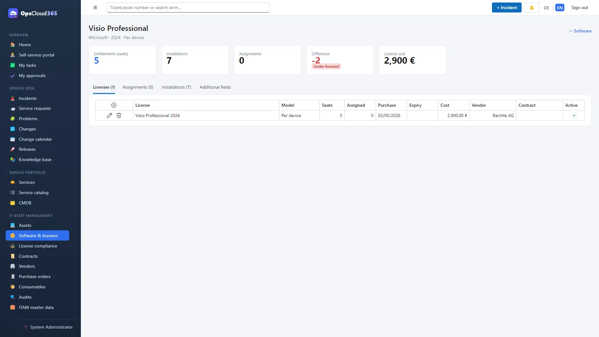 OpsCloud365 (EN): Produs software cu licențe și instalări