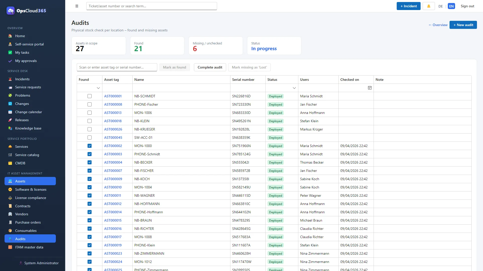 OpsCloud365 (EN): Inventar pe locație