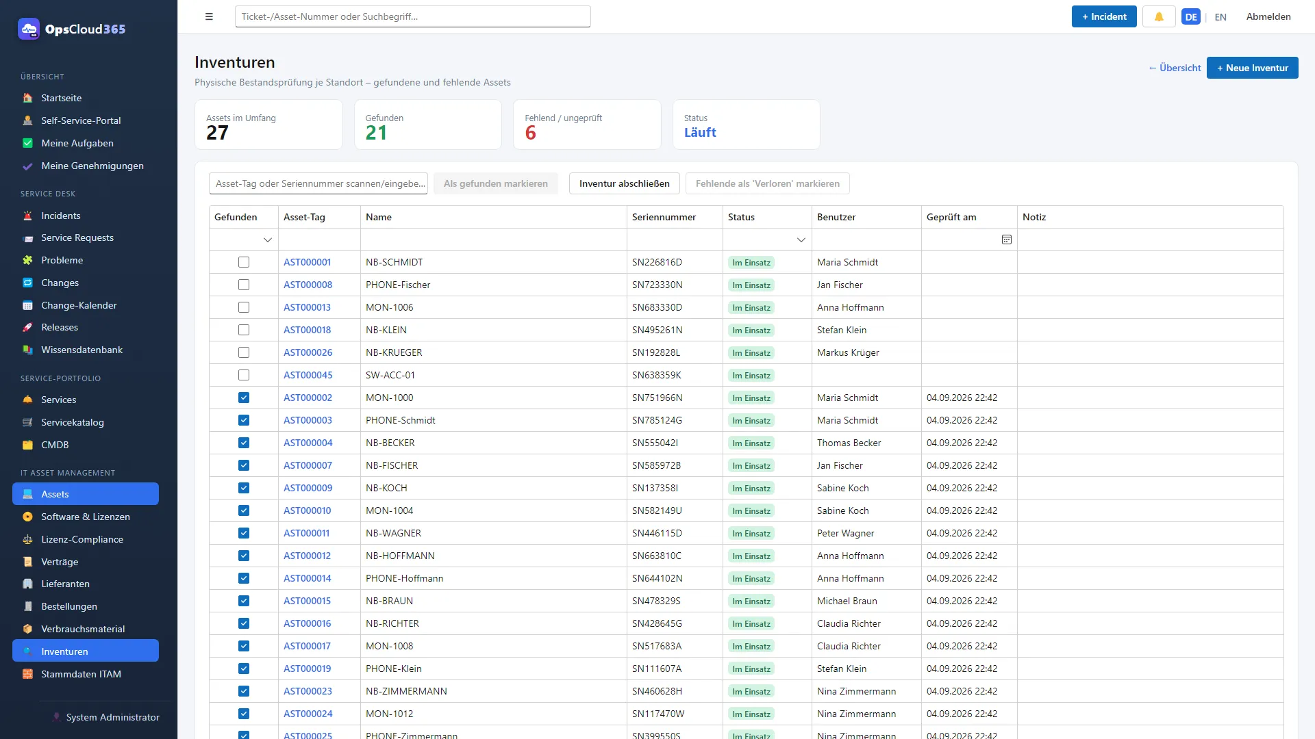 OpsCloud365: Inventur je Standort