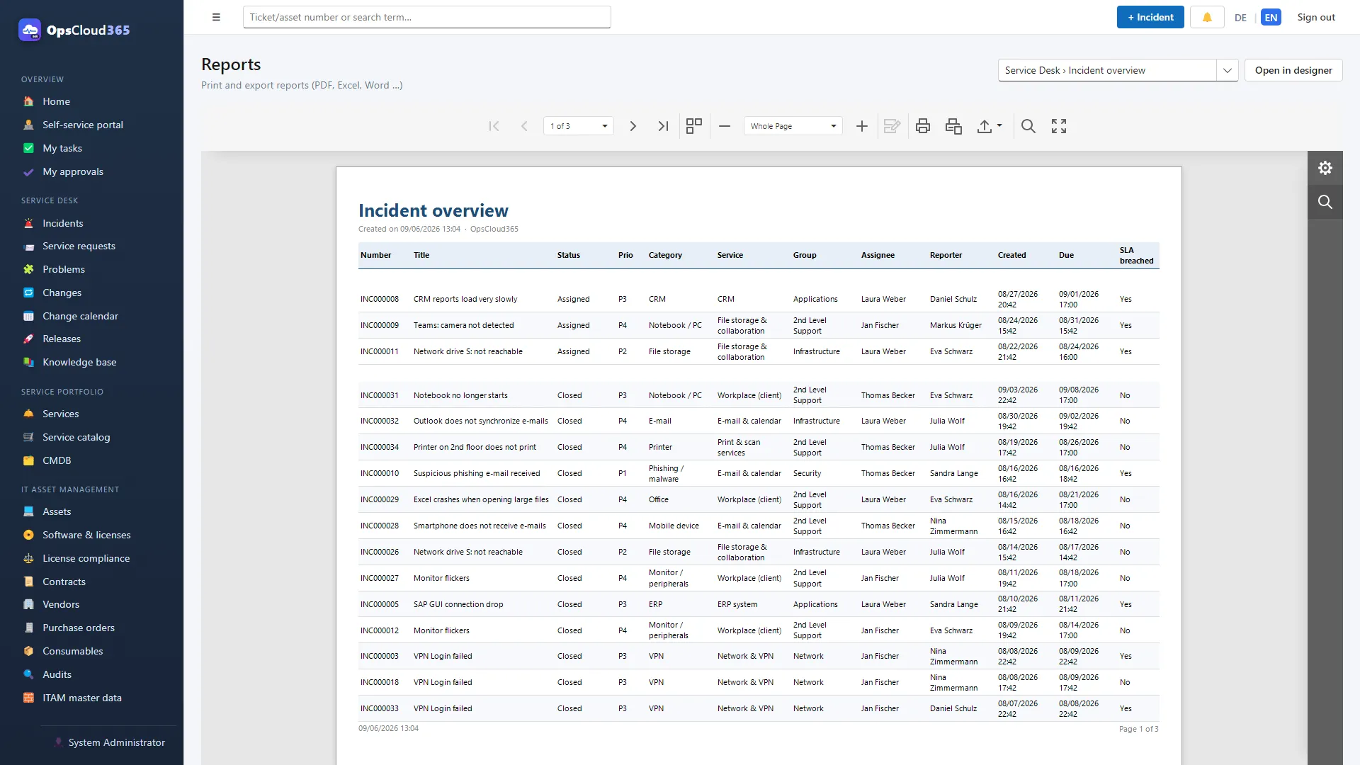 OpsCloud365 (EN): Rapoarte cu export în PDF, Excel și Word