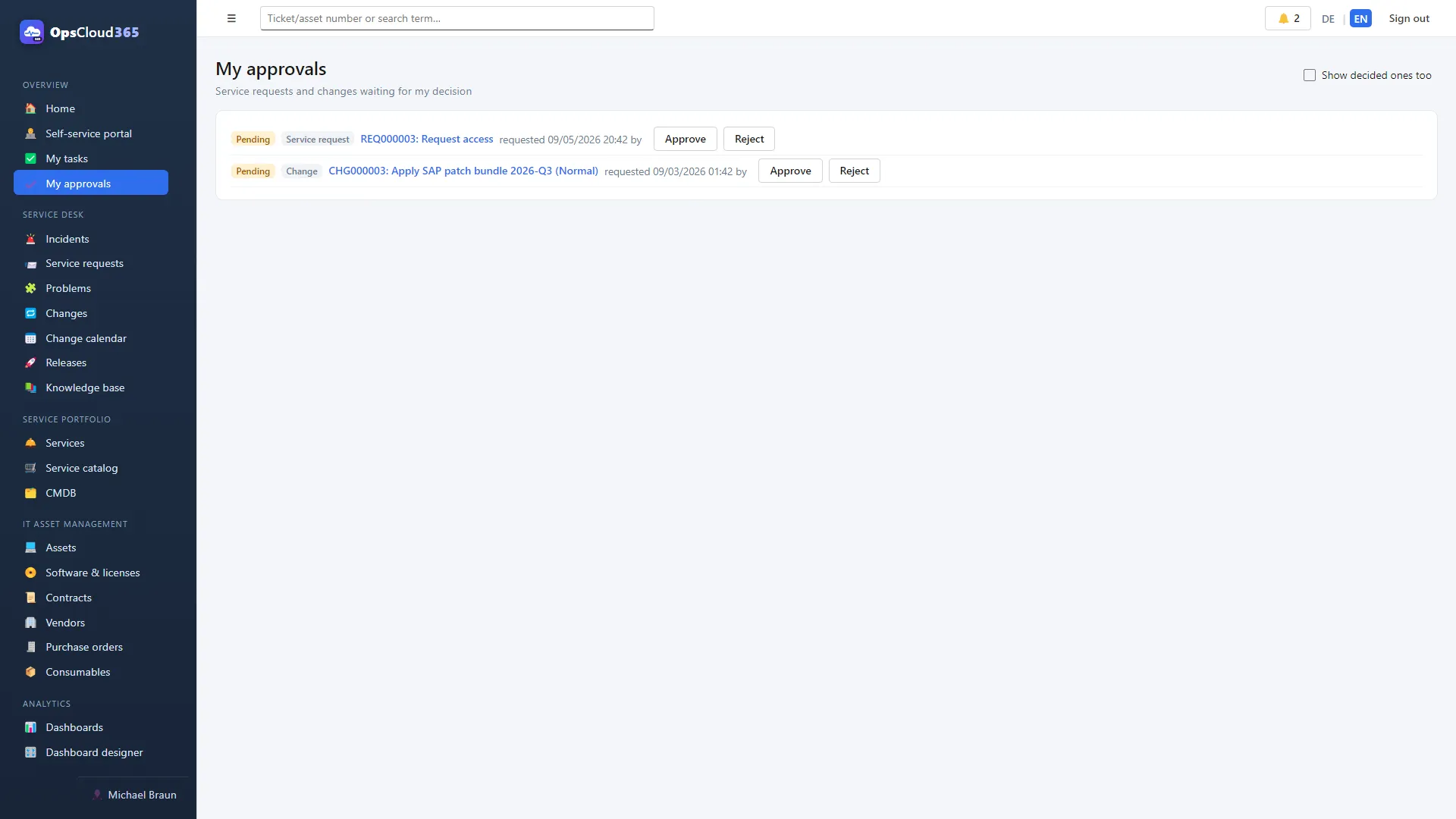 OpsCloud365 (EN): Aprobările mele
