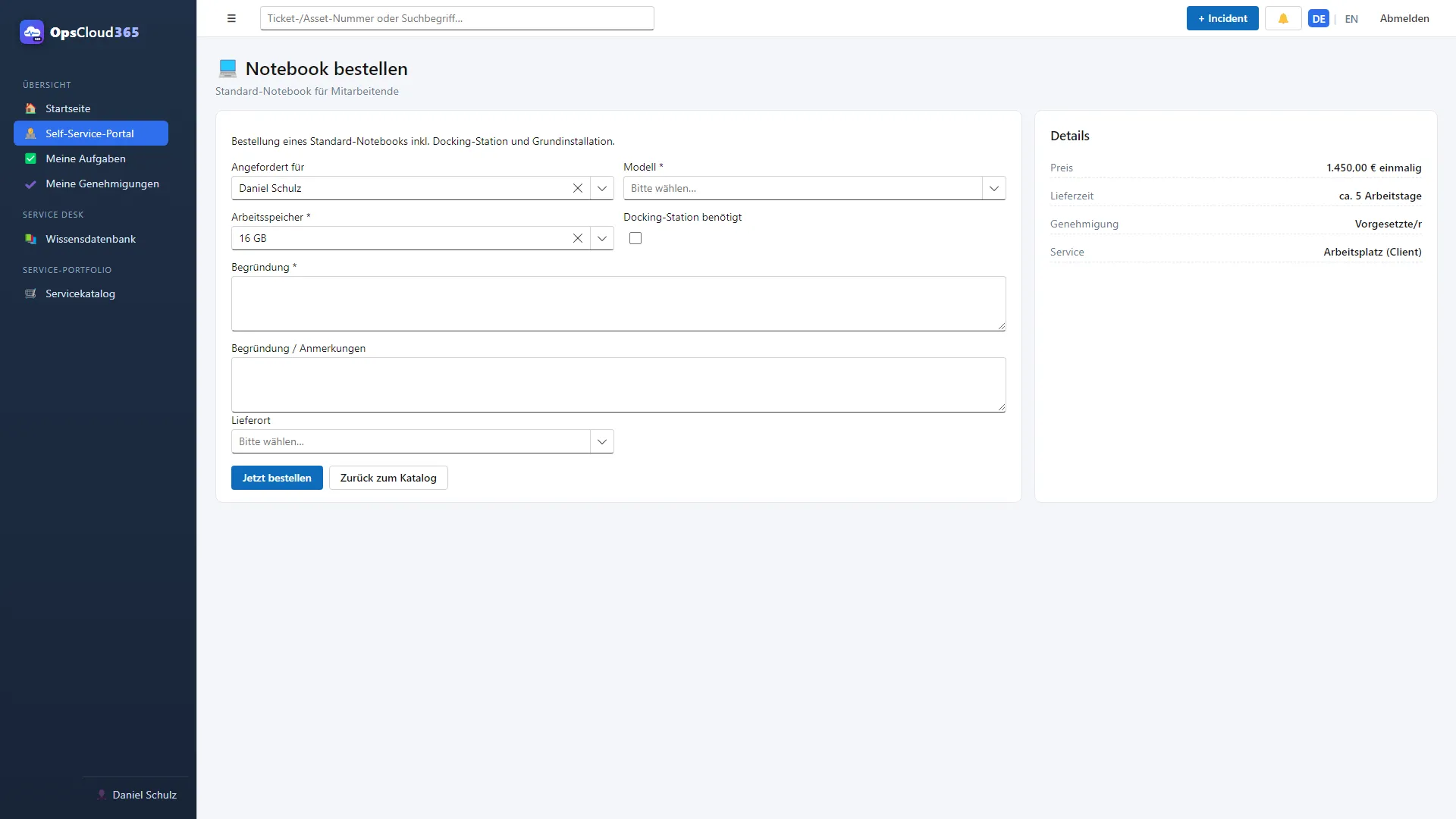 OpsCloud365: Service bestellen