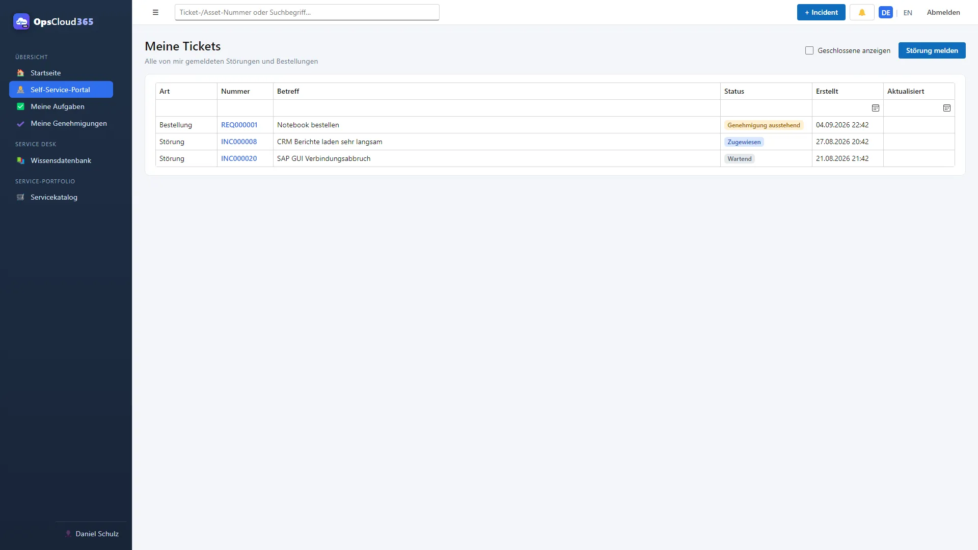 OpsCloud365: Meine Tickets im Portal